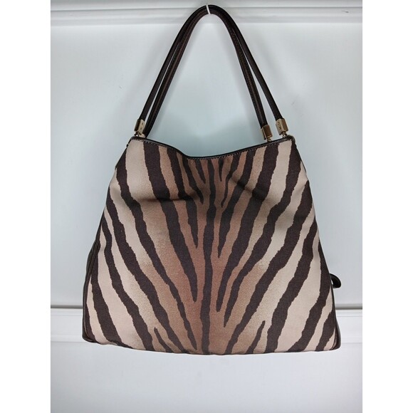 COACH Madison Phoebe Zebra Print Purse Handbag Brown Gold Double Handle EUC - Picture 2 of 9